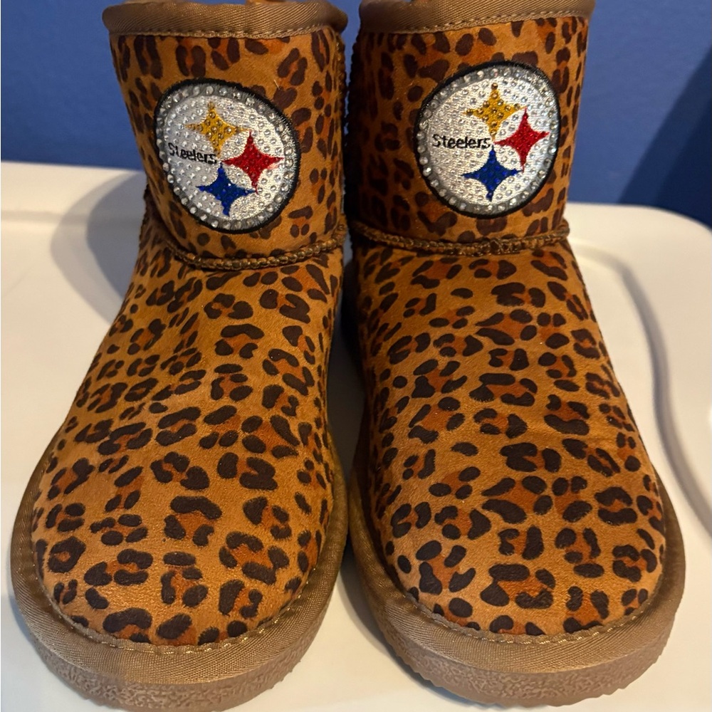 Leopard Print Kids Pittsburgh Steelers Boots size 6
